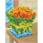 Kit canevas - mercerie - bouquet de fleurs - 15x20 cm - 100% coton - aiguille incluse