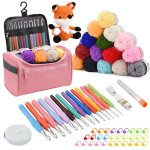Kit de crochet - luminarix - 73 accessoires - rose �tui et pelote de 15 laine - crochet tricot pour d�butant ...