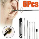 Kit cure - oreille outils coton - tige en acier inoxydable 6pcs set