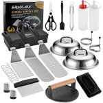 Kit daccessoires pour plancha - twinbird - 28 pi�ces - spatule extra �paisse - presse � burger - acier ...