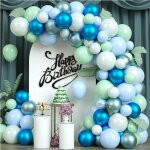 Kit darche de ballons pour f�te danniversaire sur le th�me de loc�an - m�tallis� bleu et vert / bleu ...