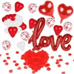 Kit deco saint valentin ballon love xxl coeur geant rouge blanc p�tales de rose artificielles pour d�coration ...
