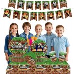 Kit d�coration anniversaire gamer 52 pcs vaisselle jetable (assiettes serviettes) banni�re et nappe th�me ...