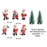 Kit de dcoration bche de nol 4 figurines pre nol + 2 sapins - 6 cm / gteau de nol