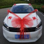 Kit de décoration pour voiture mariage luxe rouge - écru - 11 pièces Kit de décoration pour voiture mariage luxe rouge - écru - 11 pièces