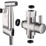 Kit douchette wc acier inox douchette � main bidet avec vanne wc 3 voies 3 / 8 - 12 / 17 et tuyau de ...