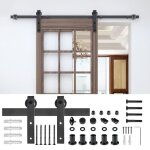 Kit de ferrures pour portes coulissantes - aufun - 183 cm - acier au carbone - noir - installation facile ... Kit de ferrures pour portes coulissantes - aufun - 183 cm - acier au carbone - noir - installation facile ...