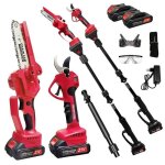 Kit jardinage 4 - en - 1 21v: s�cateur �lectrique + scie perche t�lescopique 141 - 240cm t�te 180� 2 ...