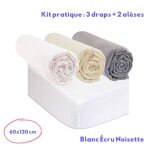 Kit pratique de linge de lit bb - easy dort - 3 draps housse 60x120 multicolore - 2 alses - coton ...