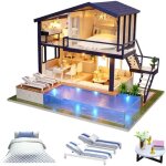 Kit de maison de poupe miniature - zgeer - appartement avec piscine - bote  musique led - diy