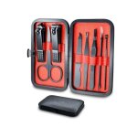 Kit de manucure 8 en 1 - noir - acier inoxydable - coupe - ongles - ciseaux - tui en cuir