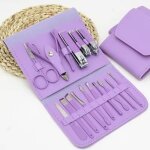Kit manucure pdicure 16 pices - rose - acier inoxydable - portable - voyage