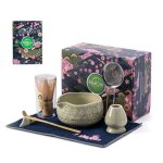 Kit matcha 7 pi�ces - bol � bec fouet tamis & support en bambou - design sakura - c�r�monie du th� japonais ...