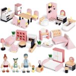 Kit de meubles de maison de poup�e en bois kit - 36 meubles et 4 poup�es familiales