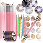 Kit de nail art - non spécifié - 15 pinceaux rose - 5 stylos à pointer - strass et paillettes Kit de nail art - non spécifié - 15 pinceaux rose - 5 stylos à pointer - strass et paillettes