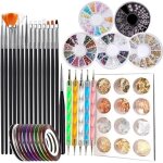Kit de nail art - achat heureux - 15 pinceaux - strass et paillettes - outils de manucure - couleurs ...