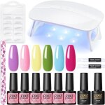 Kit ongle gel uv complet avec lampe 6 couleur vernis � ongles base et top coat base gel uv ongles rose ...
