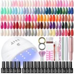 Kit ongle gel uv complet avec lampe uv ponceuse pour ongles 35 + 5 vernis semi permanent avec base top ...