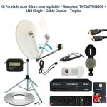Kit parabole acier 60cm bras repliable + rcepteur tntsat ths806 + lnb single + cble coaxial + trepied ...