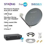 Kit parabole acier 65 cm - sedea - lnb single full hd 4k - décodeur srt 7407 - câble hdmi 20m Kit parabole acier 65 cm - sedea - lnb single full hd 4k - décodeur srt 7407 - câble hdmi 20m