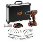 Kit perceuse visseuse sans fil - 18v - black + decker - bdcdc18bafc - qw - 2 batteries - chargeur - coffret ...