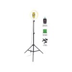 Kit photo movin - studio noir - anneau lumineux 26cm - tr�pied t�lescopique - fond vert 150x200cm