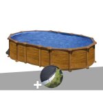 Kit piscine acier aspect bois gr amazonia ovale 634 x 399 x 132 m + bche dhivernage