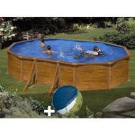 Kit piscine acier aspect bois gr sicilia ovale 527 x 327 x 122 m + bche hiver