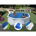 Kit piscine acier blanc gr� fidji ronde 320 x 122 m + b�che hiver + b�che � bulles + tapis de sol