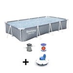 Kit piscine hors sol tubulaire bestway - steel pro? - 366 x 201 x 66 cm - rectangulaire + robot aspirateur ...