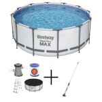 Kit piscine hors sol tubulaire bestway steel pro max - 366 x 122 cm - ronde + balai aspirateur �lectrique ...