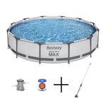 Kit piscine hors sol tubulaire bestway - steel pro max? - 366 x 76 cm - ronde + aspirateur aquascan