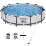Kit piscine hors sol tubulaire bestway - steel pro max? - 366 x 76 cm - ronde + balai aspirateur �lectrique ...
