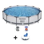 Kit piscine hors sol tubulaire bestway steel pro max? - 366 x 76 cm - ronde + robot aspirateur guppy