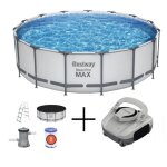 Kit piscine hors sol tubulaire bestway - steel pro max - 457 x 122 cm - ronde + robot piscine quartz