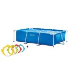 Kit piscine hors sol tubulaire intex - metal frame - 220 x 150 x 60 cm - rectangulaire 28270np + jeux ...