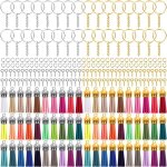 Kit porte - cl�s diy avec anneaux cha�nes pompons daim et crochets � visser pour cr�ation bijoux