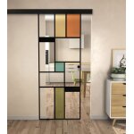 Kit porte coulissante en verre + rail aluminium coffrage - mondo - h. 2005 x l. 825 - fabrication fran�aise ...