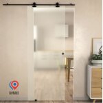 Kit porte coulissante en verre + rail aluminium coffrage - sable - h. 2005 x l. 825 - fabrication fran�aise ...