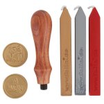 Kit de sceau � cacheter - folia - poign�e en bois - 2 motifs - 3 couleurs de cire - id�al pour lettres ...