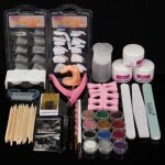 Kit set manucure poudre acrylique uv gel - faux ongle capsules strass tips