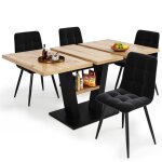 Kit de table � manger extensible 5 pi�ces avec 4 chaises velours noir - table carr�e pour cuisine pieds ...