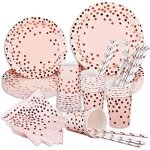 Kit vaisselles jetables anniversaire or rose assiette dner tasse serviette papier paille pour enfants ...