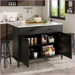 Kitchen islands &amp carts - table de cuisine multifonctionnelle noir - plateau imitation marbre - mdf ...