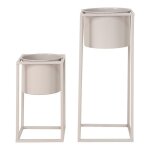 Kiuh - lot de 2 cache - pots sur pieds m�tal greige