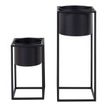 Kiuh - lot de 2 cache - pots sur pieds mtal noir