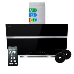 Kkt kolbe hotte aspirante 80 cm murale inclin�e inox & verre noir wifi led rvb commande tactile hermes8005sm ...