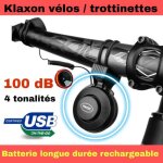 Klaxon cloche puissant 110 db pour vlos trottinette lectrique - petit - lger - rechargeable en usb ...