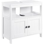 Kleankin meuble sous lavabo - meuble de salle de bain - 2 portes rainurées avec étagère ouverte - poignées ... Kleankin meuble sous lavabo - meuble de salle de bain - 2 portes rainurées avec étagère ouverte - poignées ...