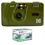 Kodak pack m35 argentique + pellicule apx 400 36 poses - appareil photo kodak rechargeable 35mm kaki ...